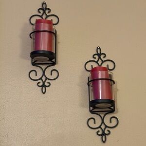 Black Iron Wall Sconces with Red Candles